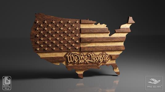 USA Map - We The People - CNC Files For Wood, 3D STL Model