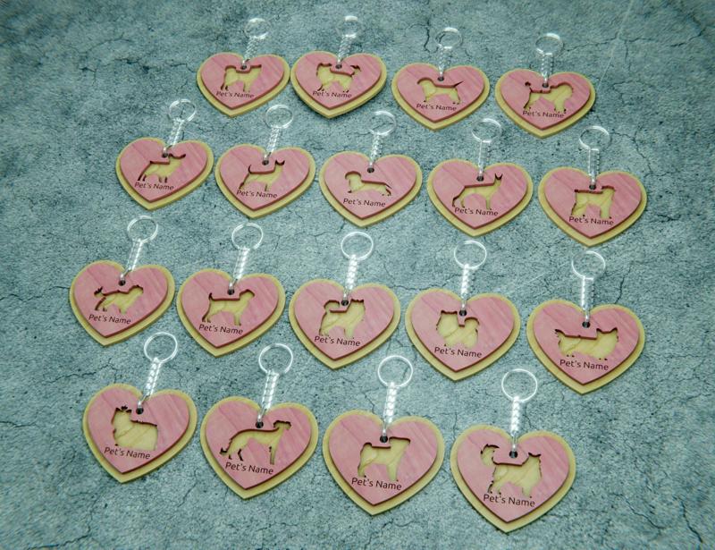 Dog id tags with lovely breeds silhouette for Glowforge laser cutting Heart shape