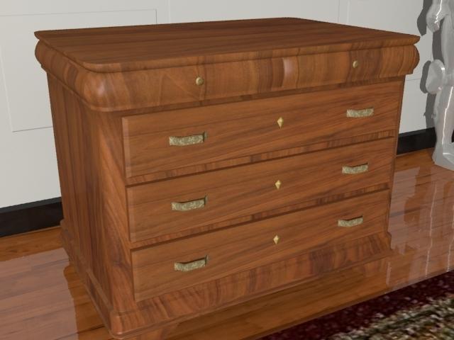 A wooden chest of drawers