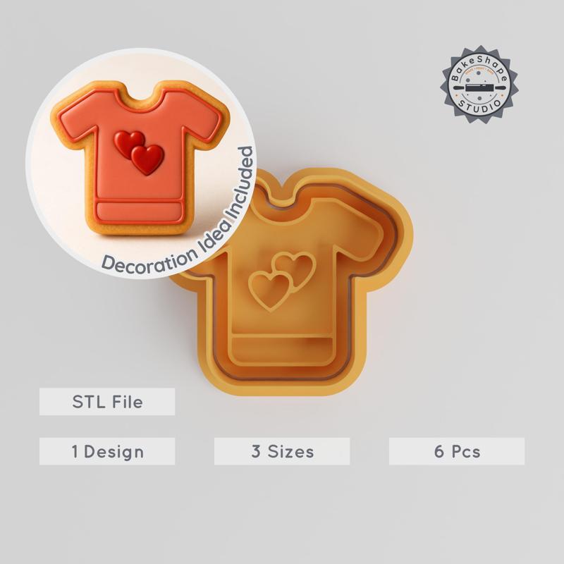 T-Shirt Shape Cookie Cutter & Stamp Set, Perfect for Fondant, Includes 6 Pieces, Sizes S/M/L