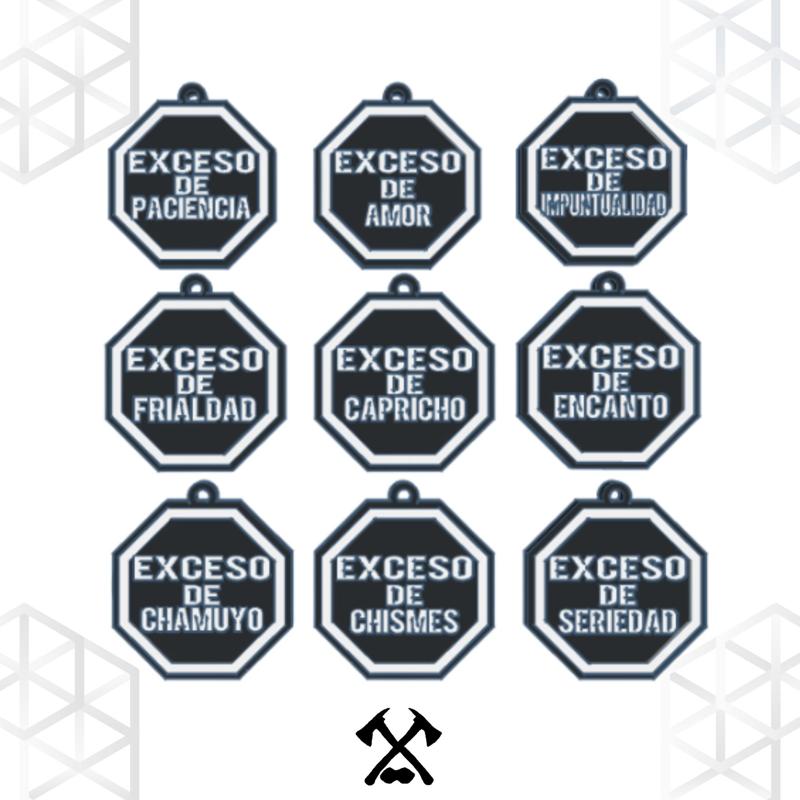 Super Pack humorous key rings octagons "excess of" x81