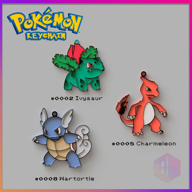PACK KEYCHAIN STARTERS WARTORTLE - IVYSAUR - CHARMALEON / POKEMON KEYCHAIN COLLECTION
