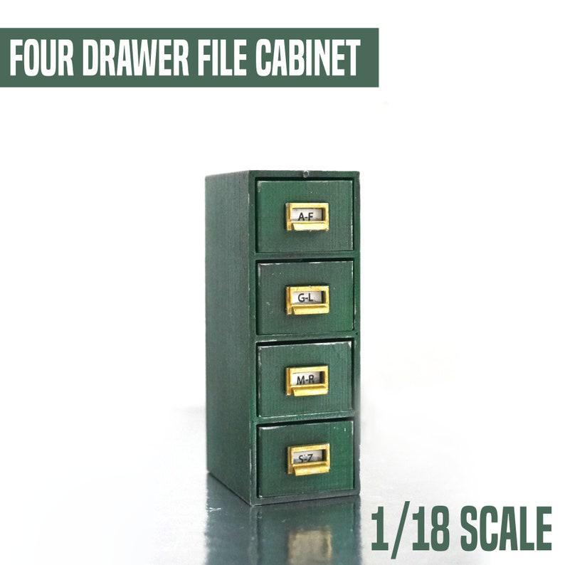 Diorama 1/18 Scale Dollhouse filing cabinet with 4 working drawers for workshop or dollhouse diorama