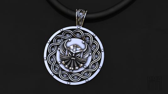 Silver Pendant With God Odin Patterns 3D Model