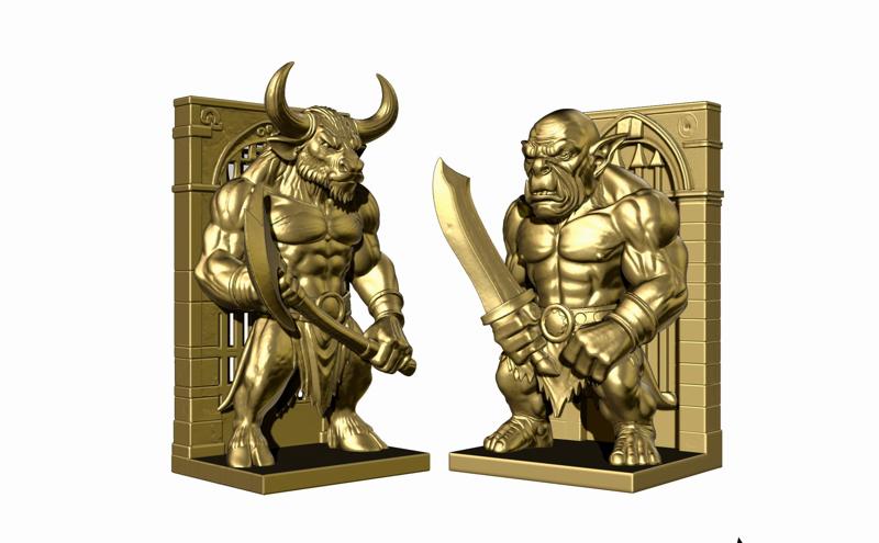 Fantasy Bookends – 3D Printable Minotaur & Orc Warrior Set | Epic Library & Desk Decor