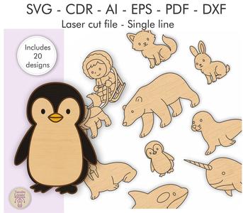 Artic animals - Vectors for laser cutting