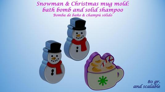 Christmas mug and snowman MOLD: BATH BOMB, SOLID SHAMPOO