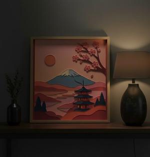 Japanese Serenity - Mount Fuji & Pagoda 3D Relief Wall Art STL