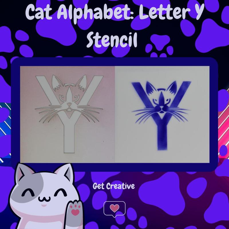 Cat Alphabet Letter Y Stencil  - STL & SVG Files