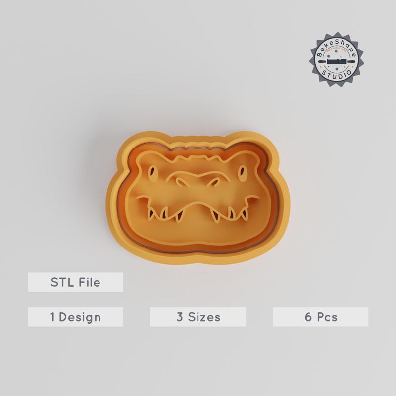 Crocodile Cookie & Fondant Shape Cutter, Stamp Set, Animal Theme, 3 Sizes in 6 Pieces, Perfect for Reptile Decor PRODUCT_5550