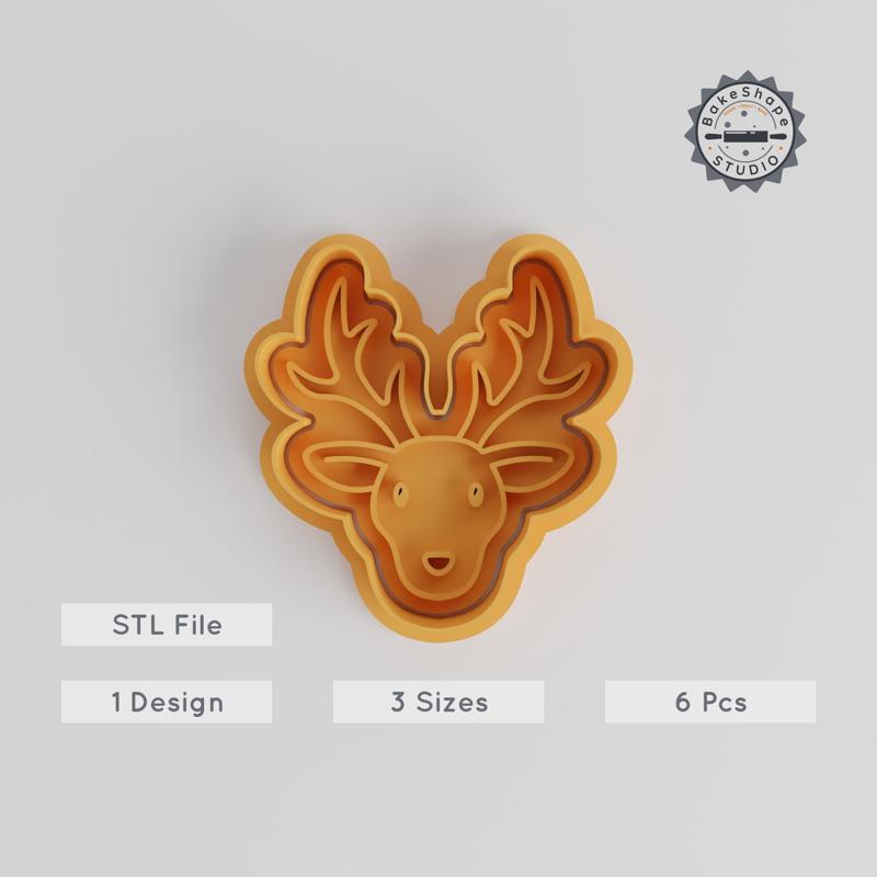 Deer Cookie Cutter & Stamp Set, Winter & Forest Designs, 3 Sizes (S/M/L), Perfect for Cookies & Fondant, Animal Cute Collection PRODUCT_5551