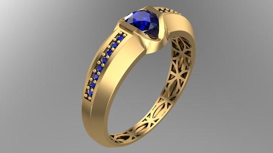 Geometric Patterned Gold Ring – Elegant Jewelry with Sapphire Stone-R5-04-
