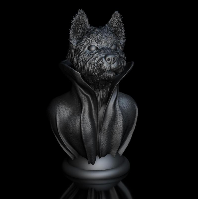 West-Highland-Terrier -with collar cape on pedestal