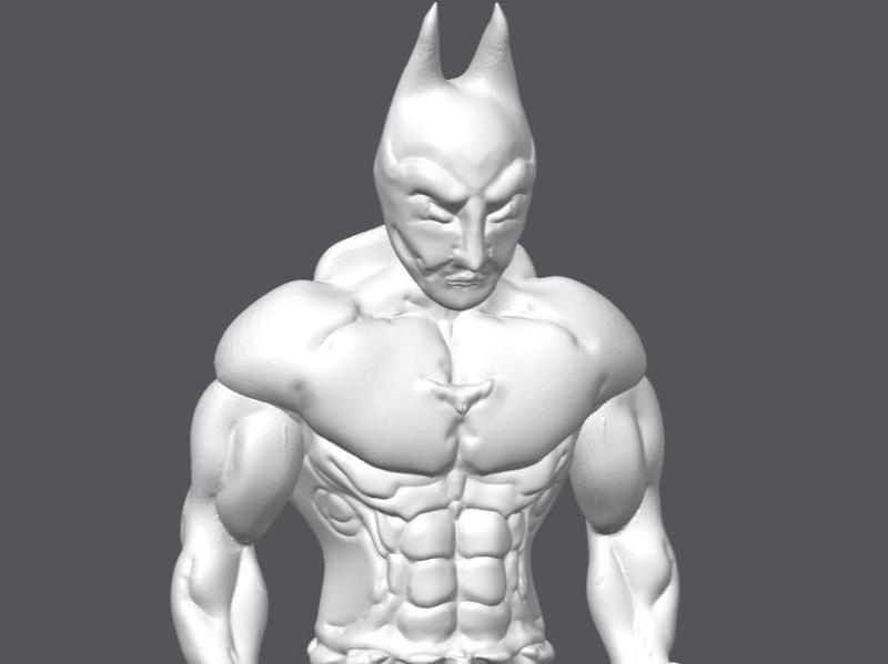 A muscular, sculpted bust of Batman, gathering strength for battle