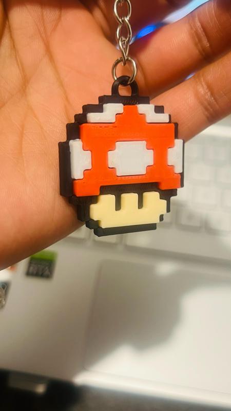Mario Bros Pixel Mushroom Keychain