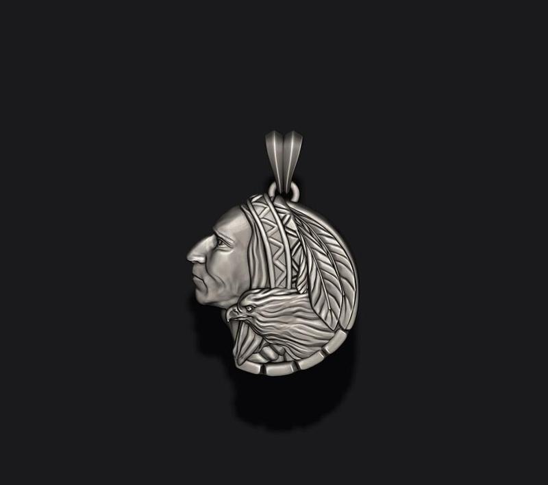 Native indian american with eagle pendant 3D print model