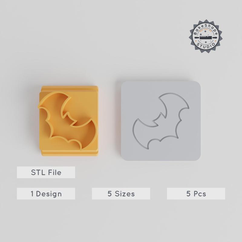 Bat Stamp Tile Set, 5 Motif Sizes 20-40mm, Perfect for Clay, Cookies, Fondant & Soft Materials, Spooky Halloween Design PRODUCT_3949