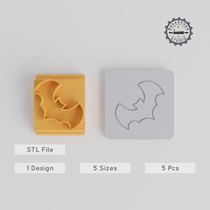 Bat Stamp Tile Set, 5 Motif Sizes 20-40mm, Perfect for Clay, Cookies, Fondant & Soft Materials, Spooky Halloween Design PRODUCT_3949