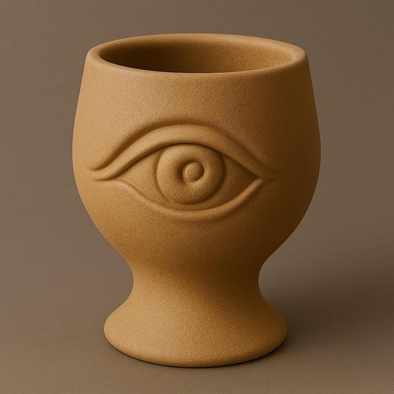 Eye Chalice – Planer & Vase with Eye Symbol | Matte Ochre Modern Decor