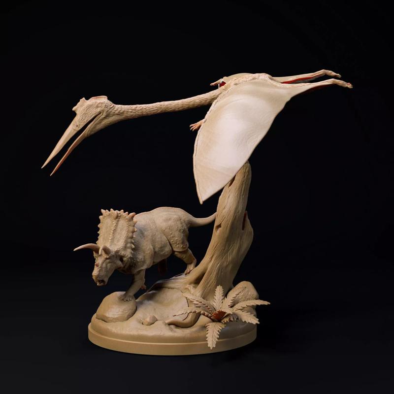 Quetzalcoatlus flying over 1-35 scale pre-supported pterosaur