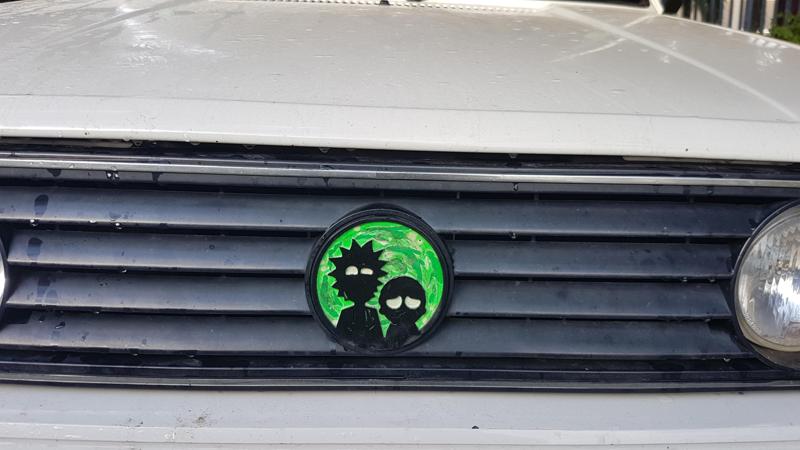 Rick and Morty VW front logo.