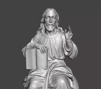 JESUS CHRIST SITTING WITH HOLY BIBLE RELIGIOUS STATUE ART