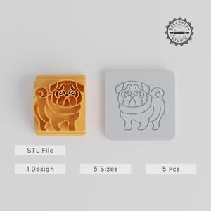 Pug Stamp Tile Set, 5 Sizes, Cute Dog Motif for Clay, Cookies & Fondant