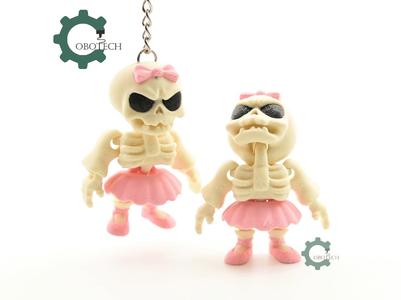Cobotech Grumpy Skeleton Ballerina Articulated Keychain - Cute Backpack Keychain