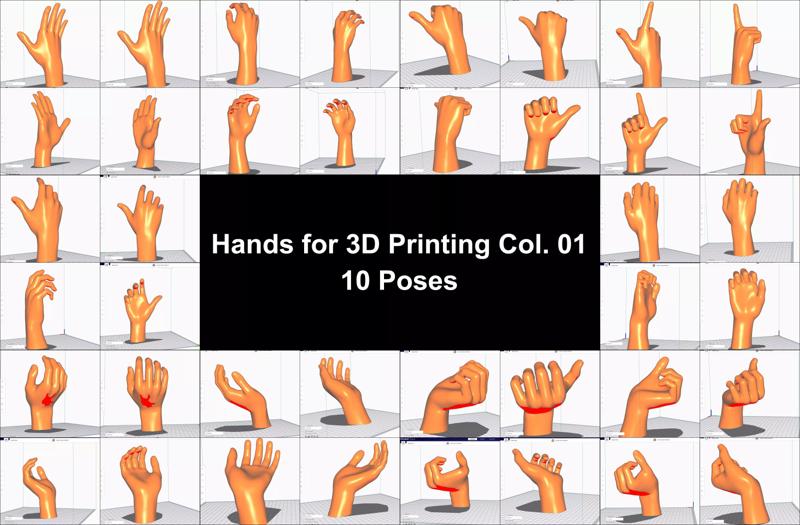 Hand for 3D printing Col01- 10 Poses 3D Model Collection