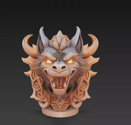 Runic Dragon Wolf Bust 3D Printable Fantasy Creature Head