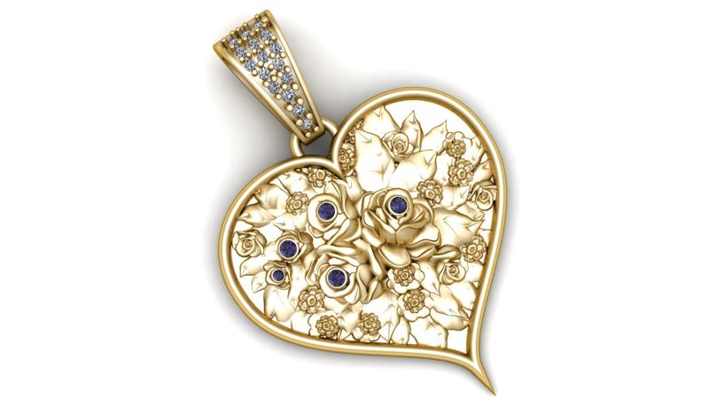 FLOWER DESIGN HEART PENDANT 3D PRINTABLE MODEL