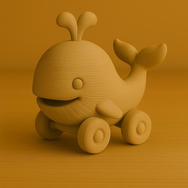 3D Printable Whale Toy on Wheels – Cute One-Piece Ocean Animal STL