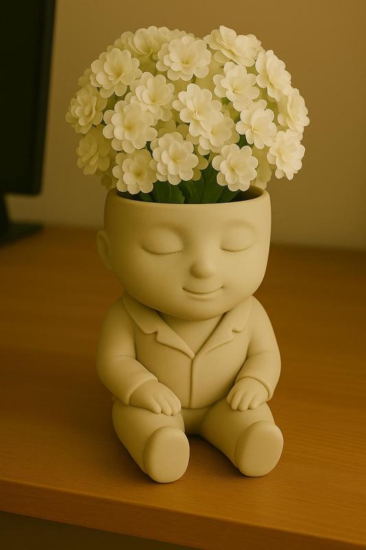 Cute Sleeping Baby Planter with Flowers – 3D Printed Decor