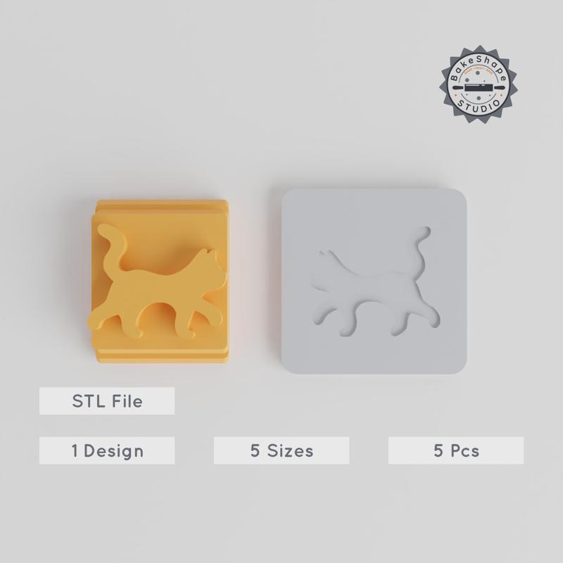 Cat Stamp Tile Set, 5 Sizes, for Clay, Cookies & Fondant, Animal Motif Mold