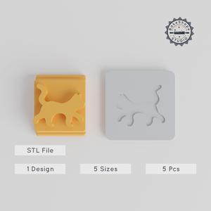 Cat Stamp Tile Set, 5 Sizes, for Clay, Cookies & Fondant, Animal Motif Mold