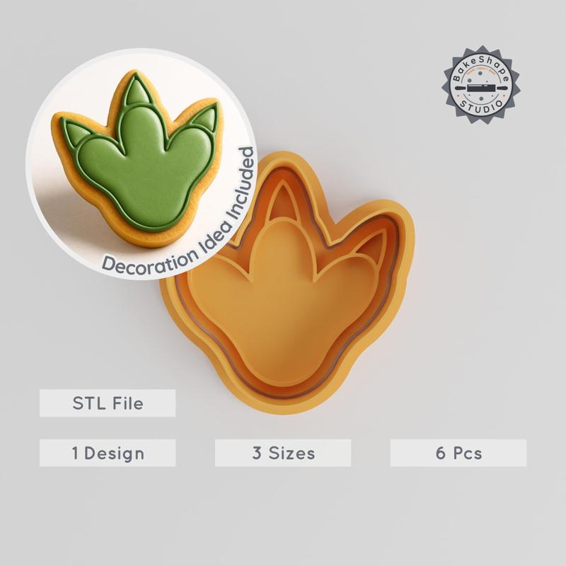 Dinosaur Foot Cookie Cutter & Stamp Set, Prehistoric Track, Jurassic Print, Fossil Print, Fondant Molds, 3 Sizes
