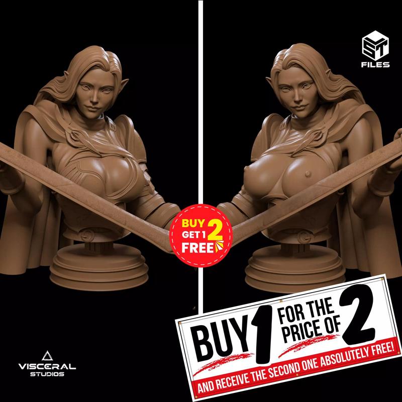 PACK 2 ELF BUST  NFSW  WARRIOR GIRL  DND MINIATURE BY ELTON3D