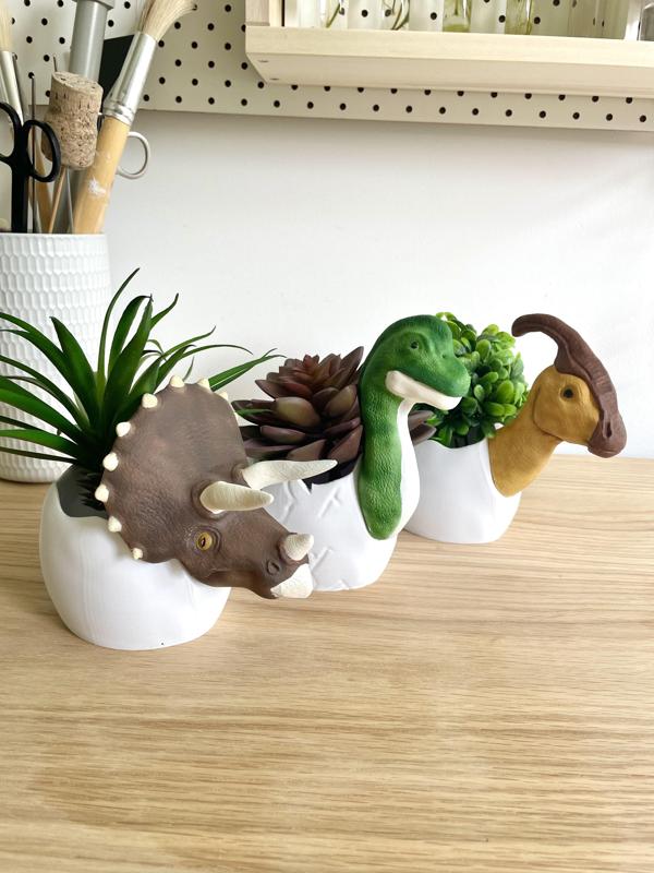 Dinosaur Eggs Set of 3 Planters Pots / Triceratops / Brachiosaurus / Parasaurus