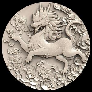 3D Model STL File for CNC Router/Laser & 3D Printer A Qilin Walking on Red Clouds at a Celestial Festival