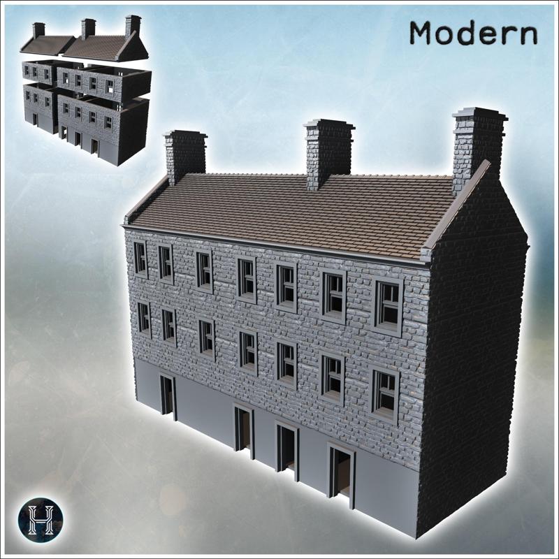 Three-story building with six windows per floor and four chimneys on the roof (Carentan, Normandy 1944, France) (11) - Modern WW2 WW1 World War Diaroma Wargaming RPG Mini Hobby