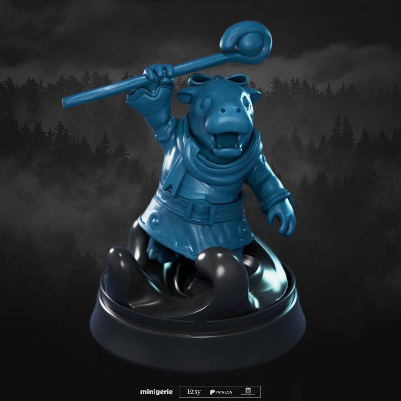 Moo Deng - Water Mage - DnD Miniature for Tabletop - 32mm