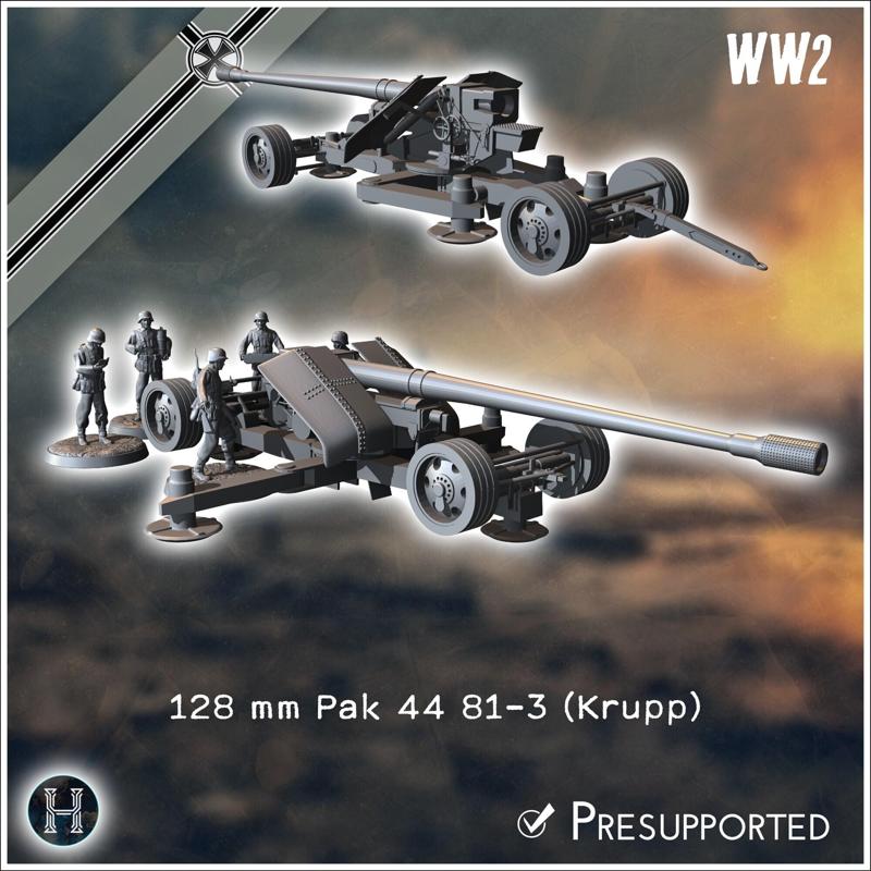 128 mm Pak 44 81/3 (Krupp) anti-tank gun (with 5 crews) - Germany Eastern Western Front Normandy Stalingrad Berlin Bulge WWII