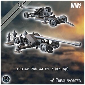 128 mm Pak 44 81/3 (Krupp) anti-tank gun (with 5 crews) - Germany Eastern Western Front Normandy Stalingrad Berlin Bulge WWII