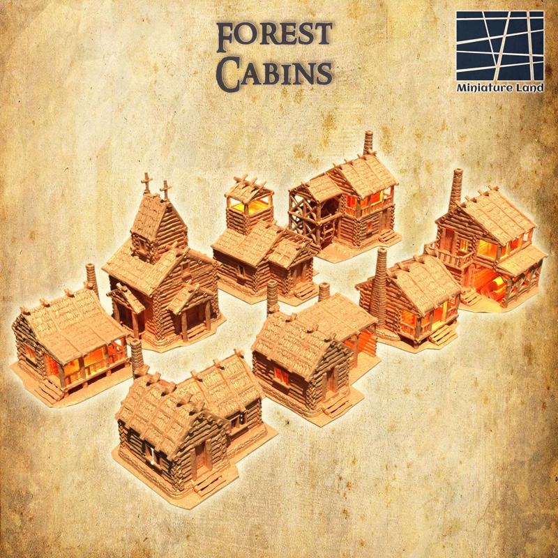 Modular Forest Cabins 28 MM Tabletop Terrain