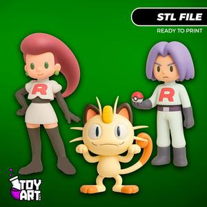 Pokemon Team Rocket 3D Print STL - Jessie, James & Meowth