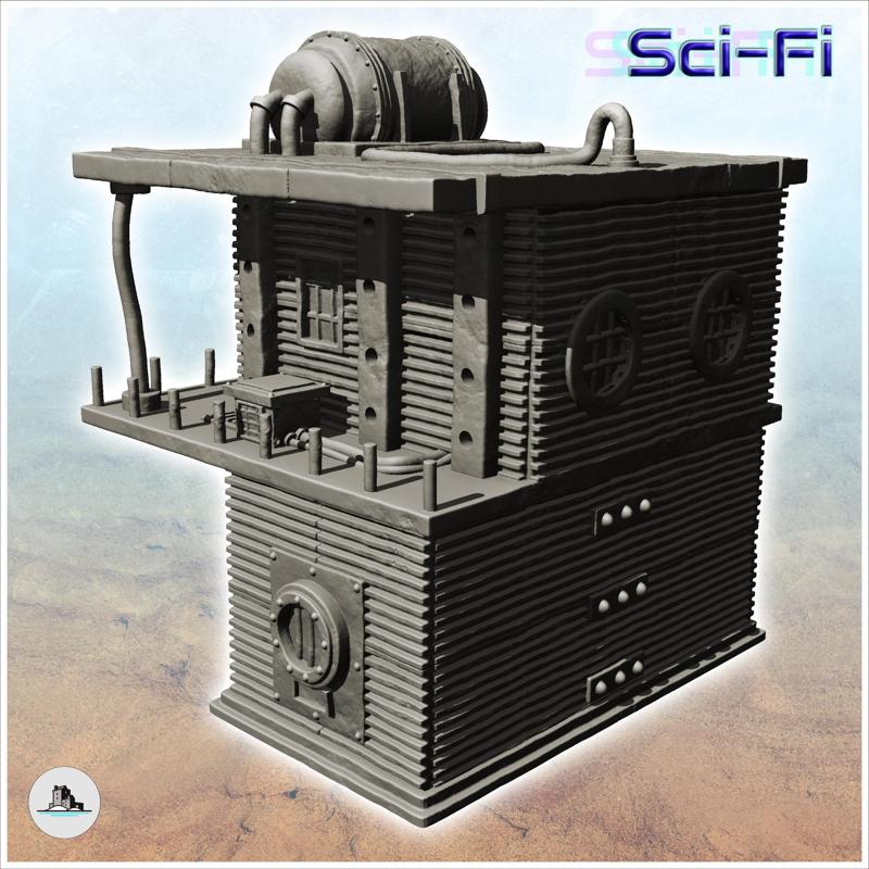 Tin building with roof generator and rounded windows (9) - Future Sci-Fi SF Zombie plague Post apocalyptique Terrain Tabletop Scifi