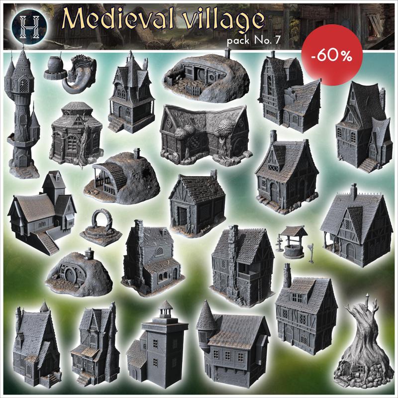 Medieval village pack No. 7 - Medieval Gothic Feudal Old Archaic Saga 28mm 15mm RPG
