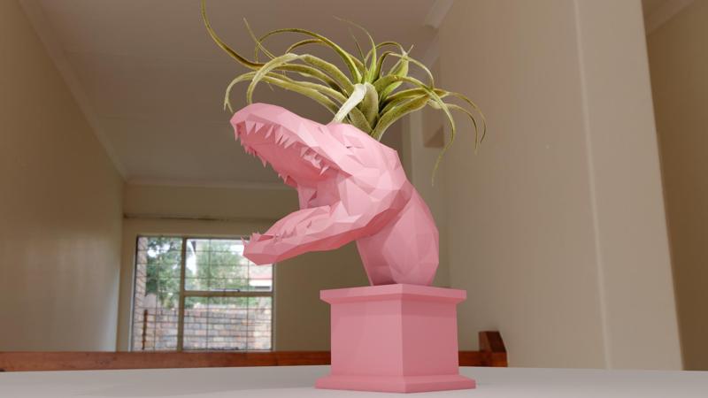 plesiosaurus dinosaur bust roaring planter pot flower vase low poly stl