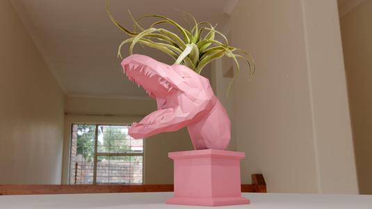 plesiosaurus dinosaur bust roaring planter pot flower vase low poly stl