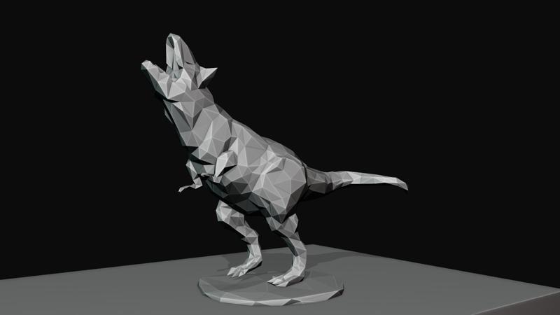 Carnotaurus dinosaur looking up roaring low poly stl